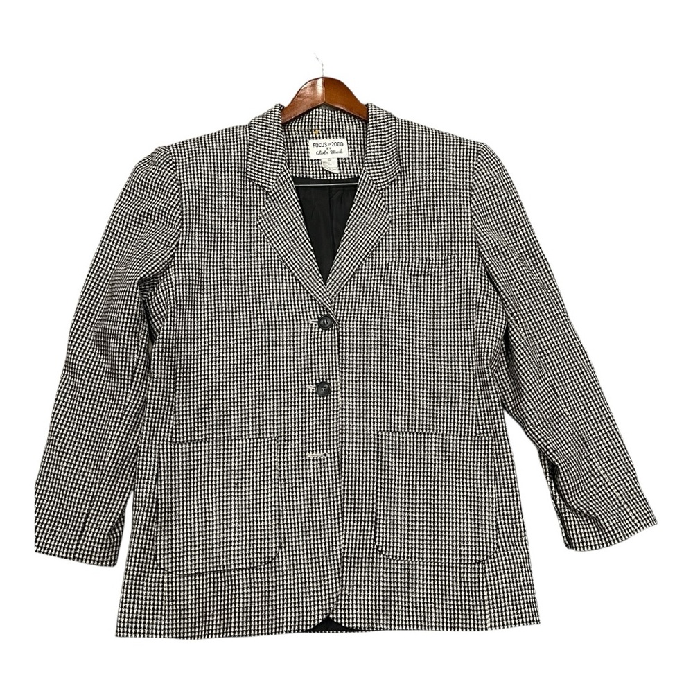 Women's Black and White Houndstooth Blazer